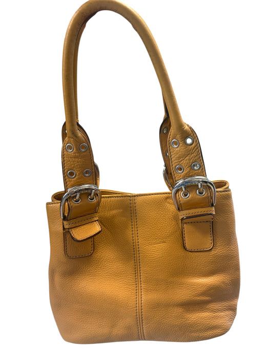 D - Tignanello Leather Double Handle Handbag Purse, Mustard