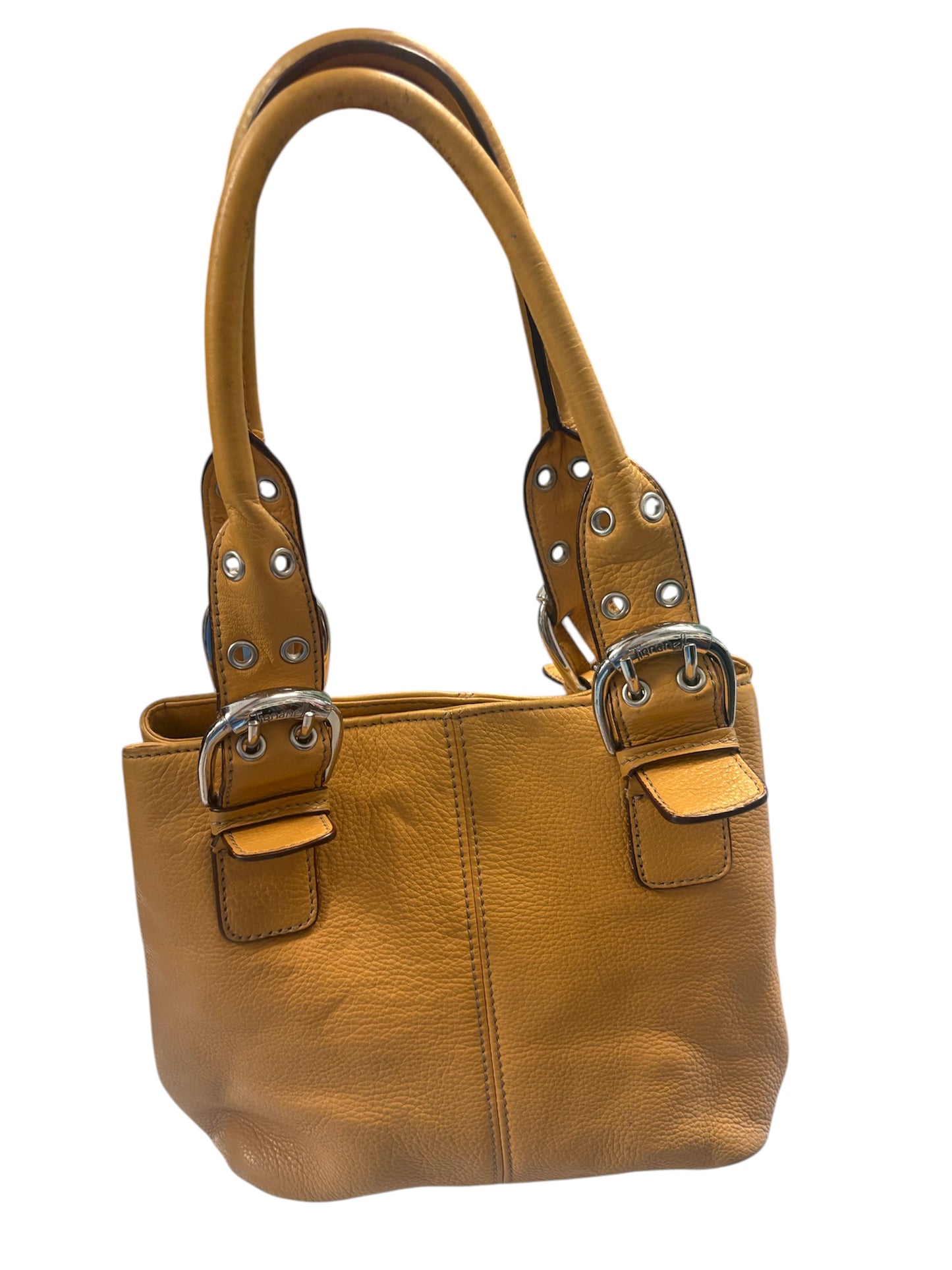 D - Tignanello Leather Double Handle Handbag Purse, Mustard