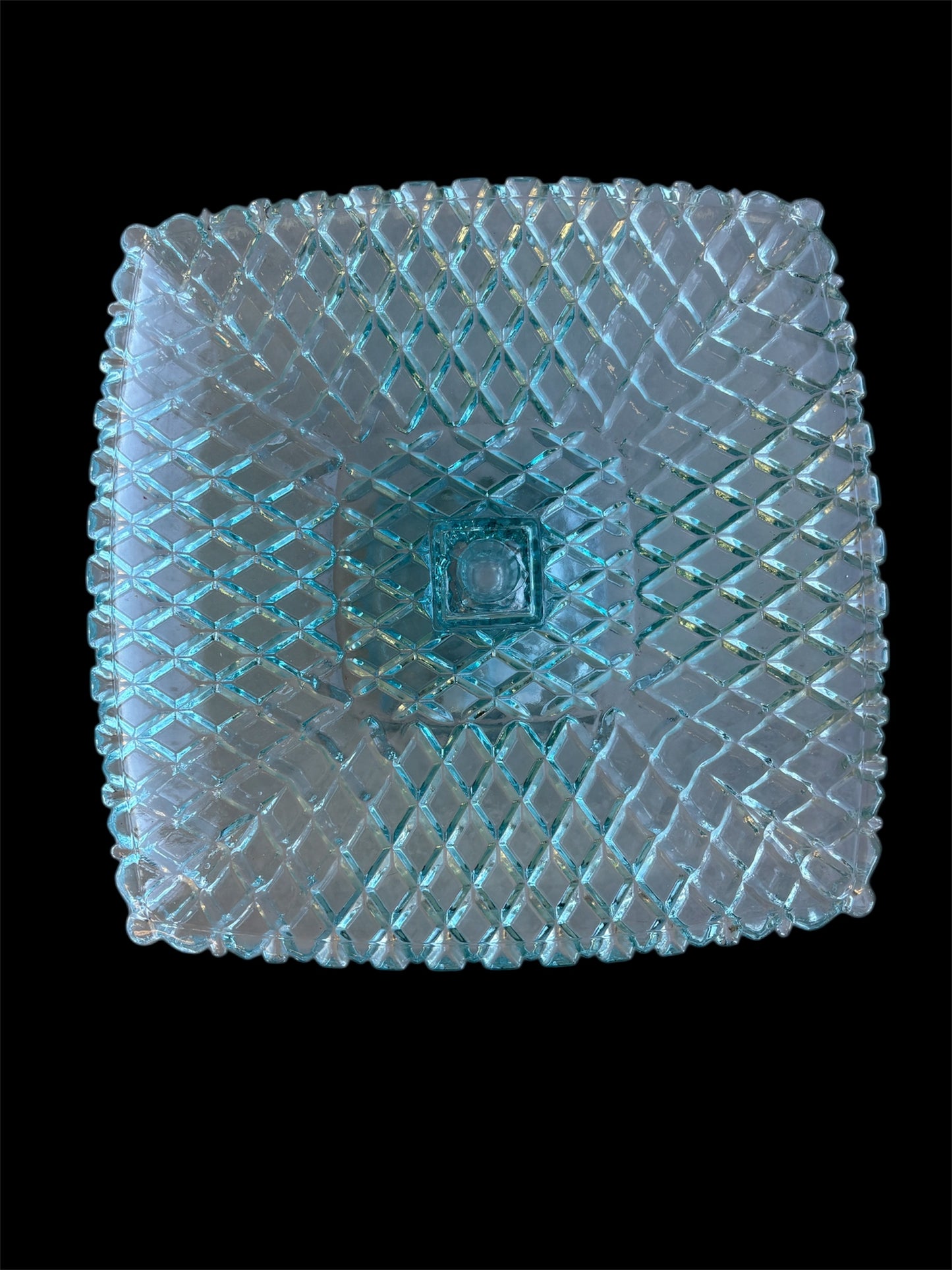 11.5" SQUARE GLASS Pedestal CAKE STAND with DIAGONAL DIAMOND PATTERN