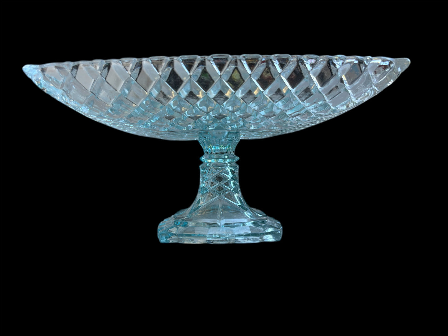 11.5" SQUARE GLASS Pedestal CAKE STAND with DIAGONAL DIAMOND PATTERN