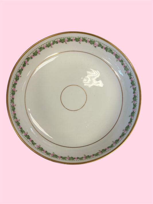 D - Elite Works Pink and Green Ivy Porcelein Bowl, Gilded, 6 3/4"