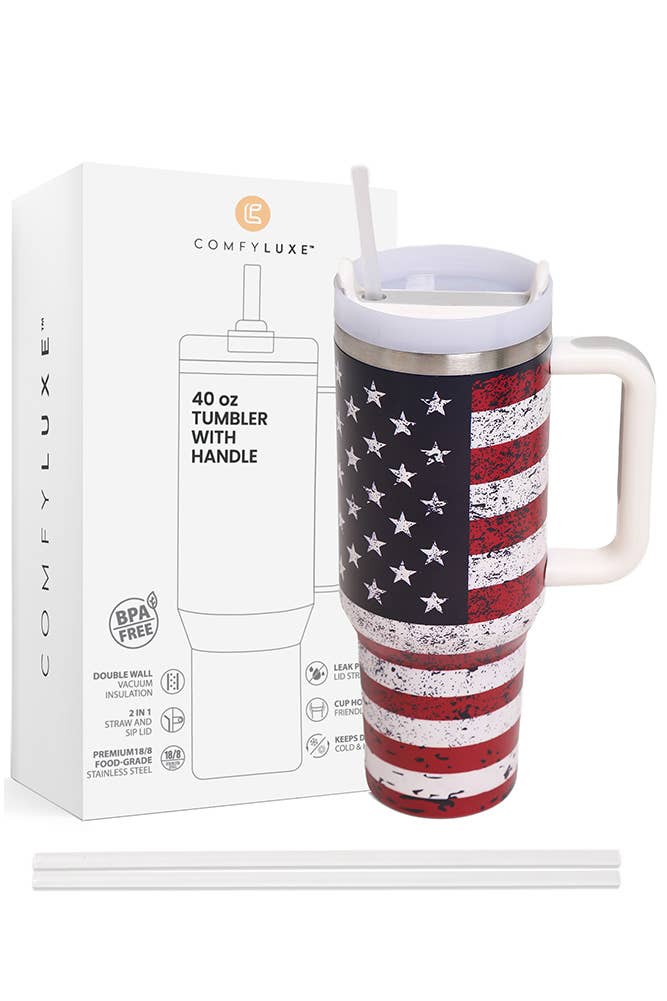 40oz American Flag Tumbler with Handle
