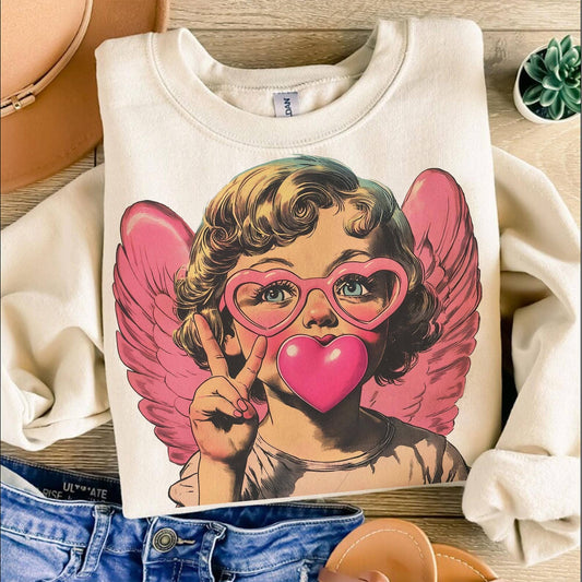 Retro Cupid Valentines Day Blowing Bubble Shirt & Sweatshirt